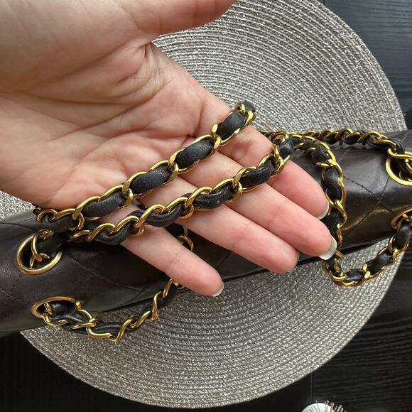 Vintage Chanel Medium Dark Brown Lambskin 24k Gold Plated Double Flap Bag - Picture 15 of 16